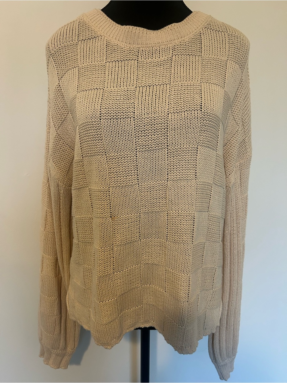 NWOT Z Supply Cream Checker Knit Crew Sweater